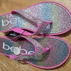 Bebe Glitter Flip Flops with Rhinestones